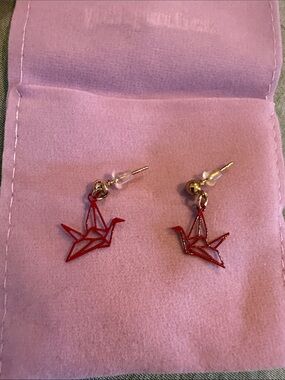 Red Origami Crane Dangle Earrings